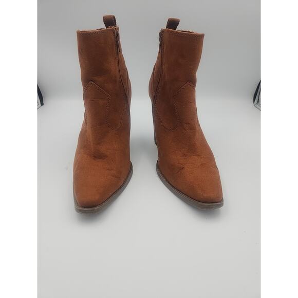 Arula Womens Rust Suede Ankle Boots Size 7W Block Heel Side Zip, Pre-Owned EUC - Picture 4 of 8